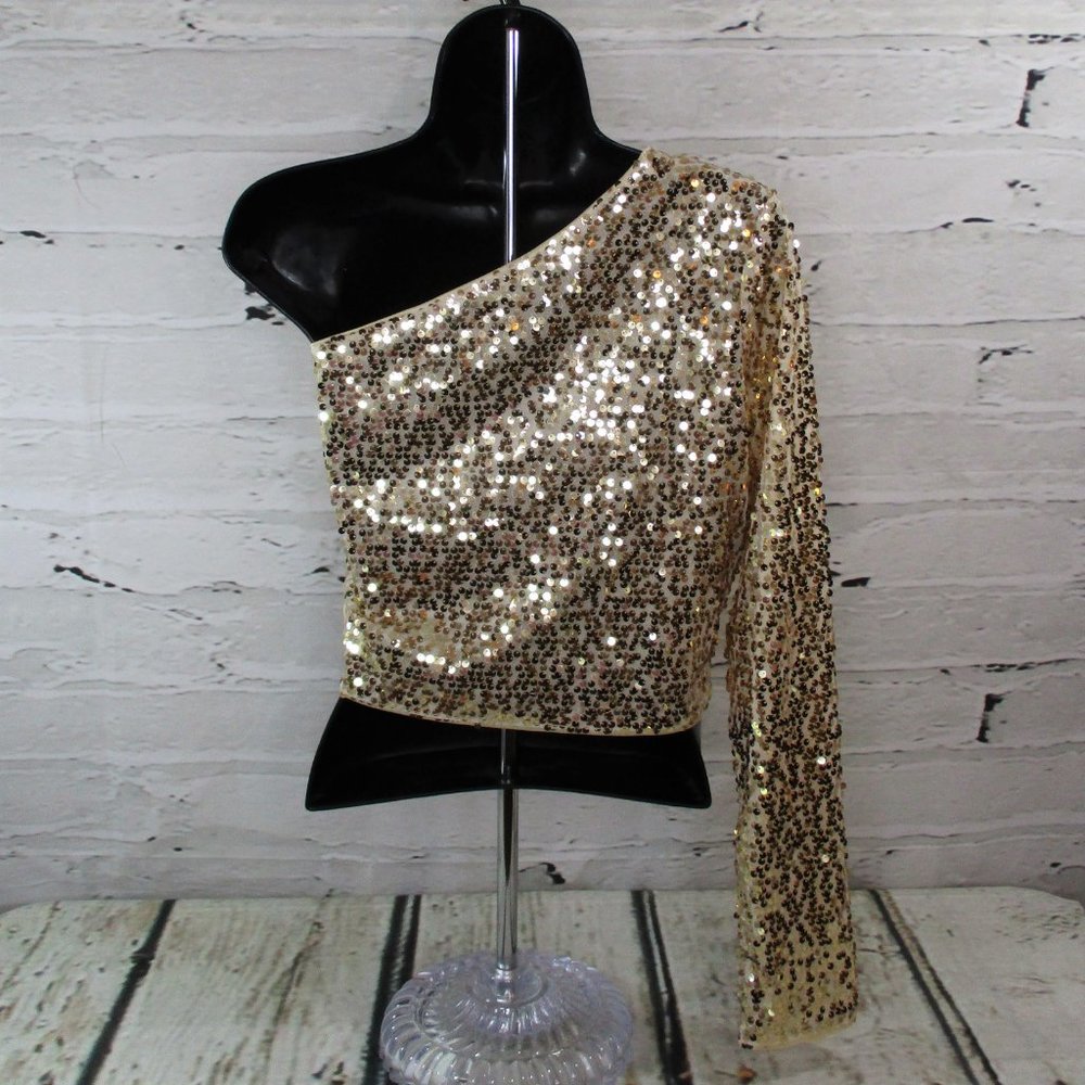 Verdusa One Shoulder Cropped Sequined Top - Picture 5 of 9